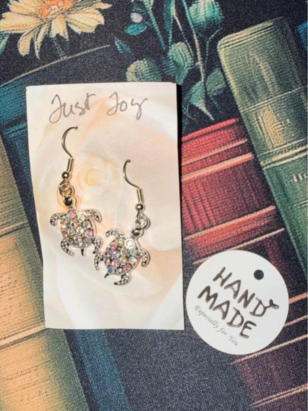 Handmade Rhinestone Turtle Earrings